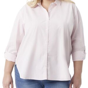 Gloria Vanderbilt Plus Size Light Pink Striped Button Down Shirt